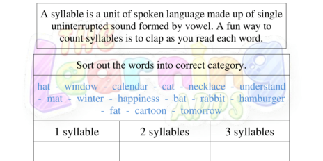 Syllable Worksheet 01