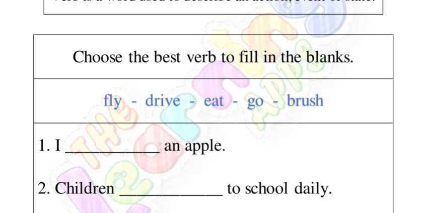 verb worksheet for grade 1