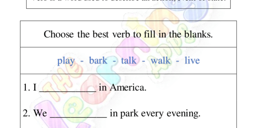 verb worksheet for grade 1