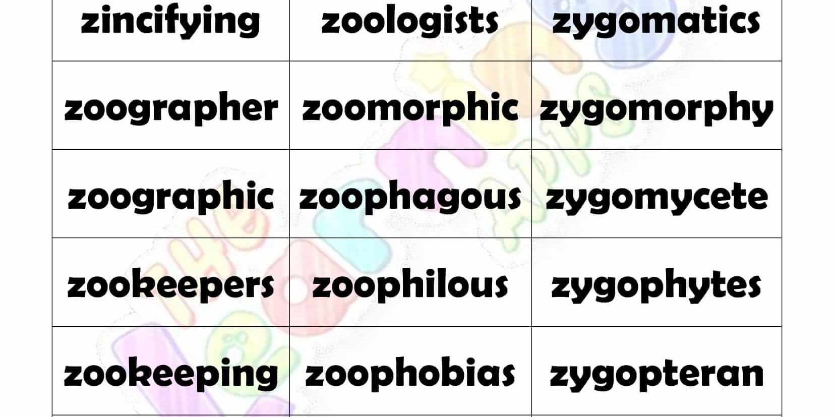 10 LETTER WORD STARTING WITH Z