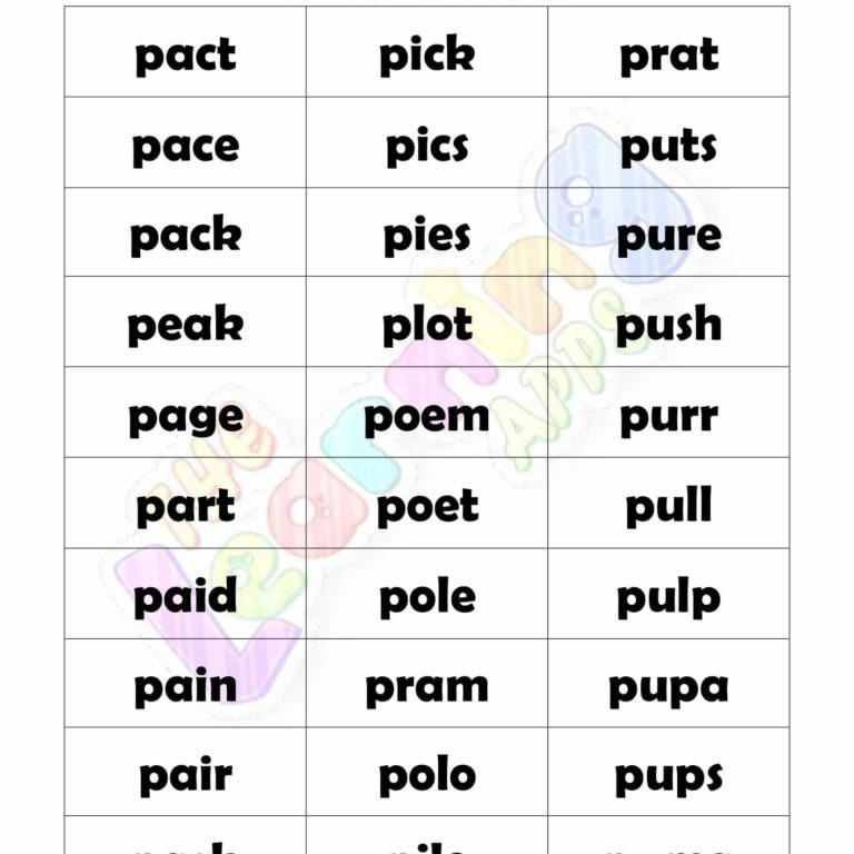 4 LETTER WORD STARTING WITH P