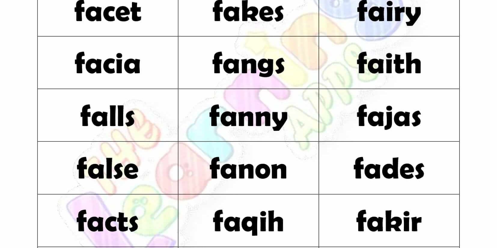 5 LETTER WORD STARTING WITH F