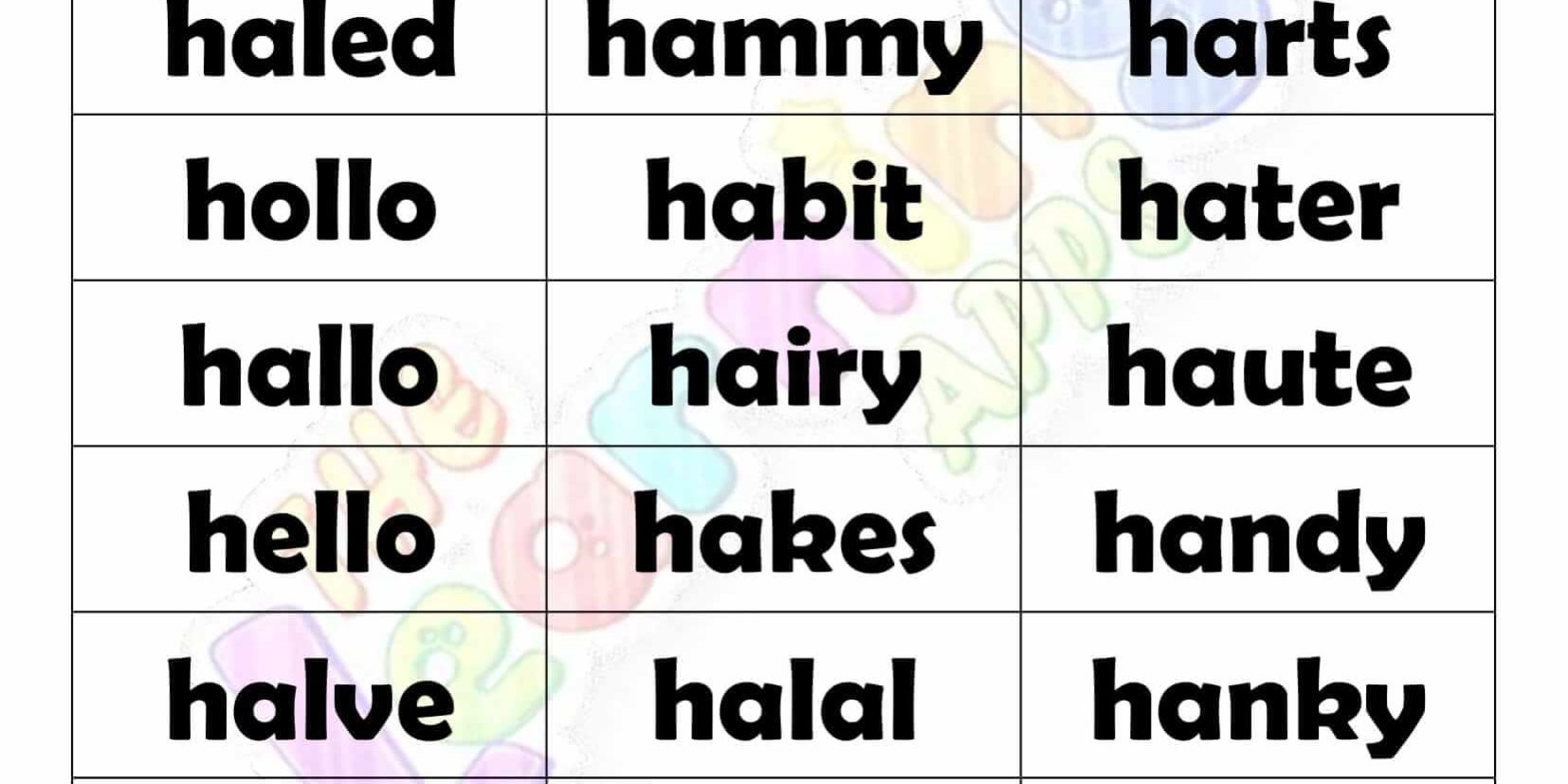 5 LETTER WORD STARTING WITH H
