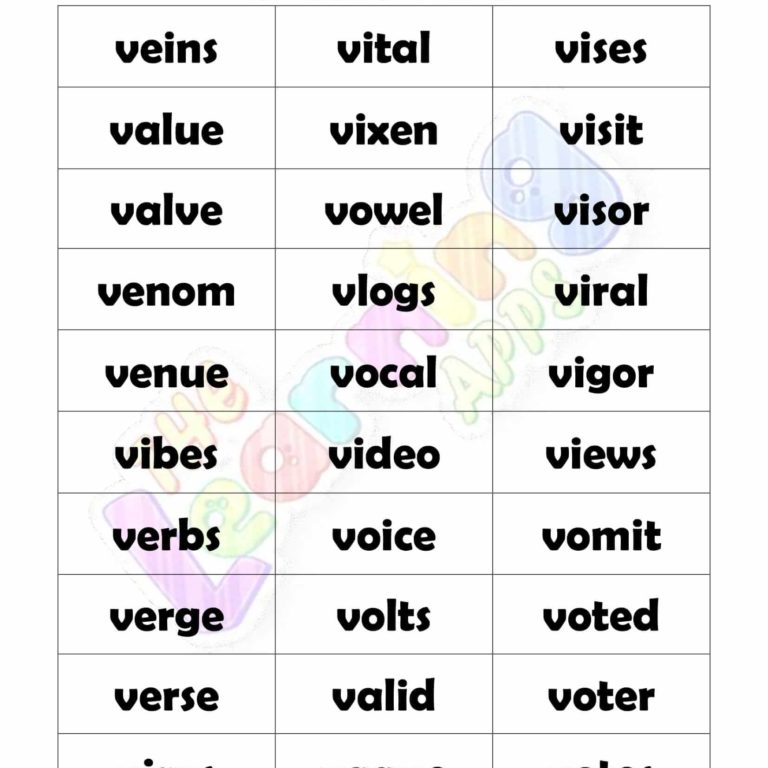 5 LETTER WORD STARTING WITH V