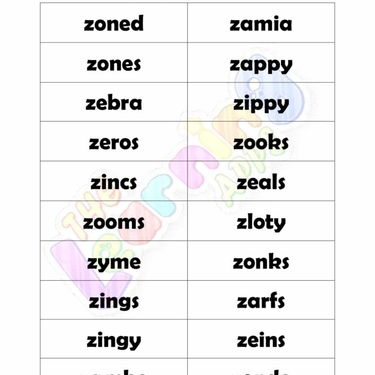 5 LETTER WORD STARTING WITH Z