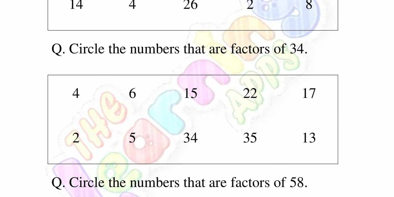 Factors Worksheet - Grade 3 - Activity 6