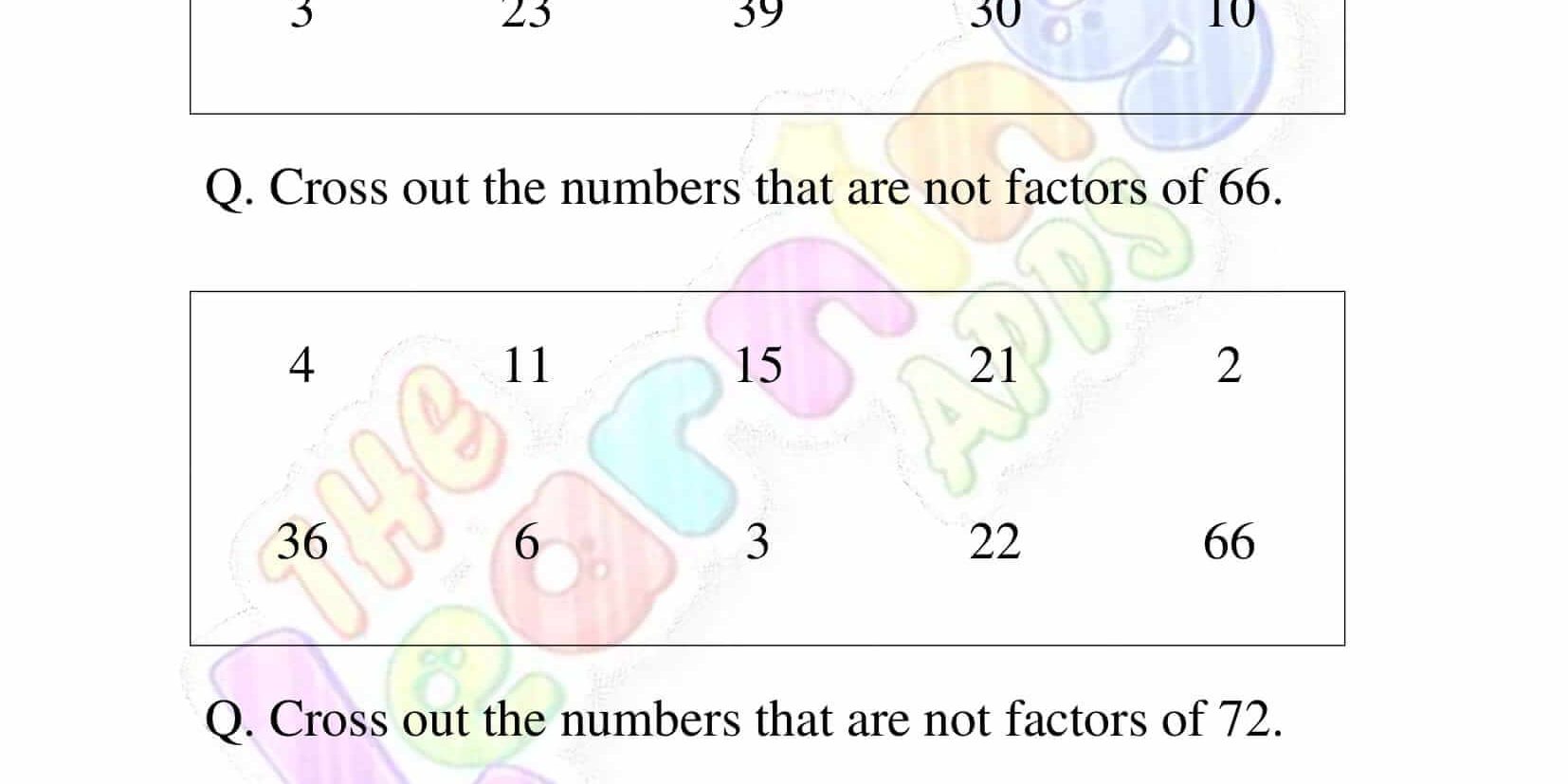 Factors Worksheet - Grade 3 - Activity 8