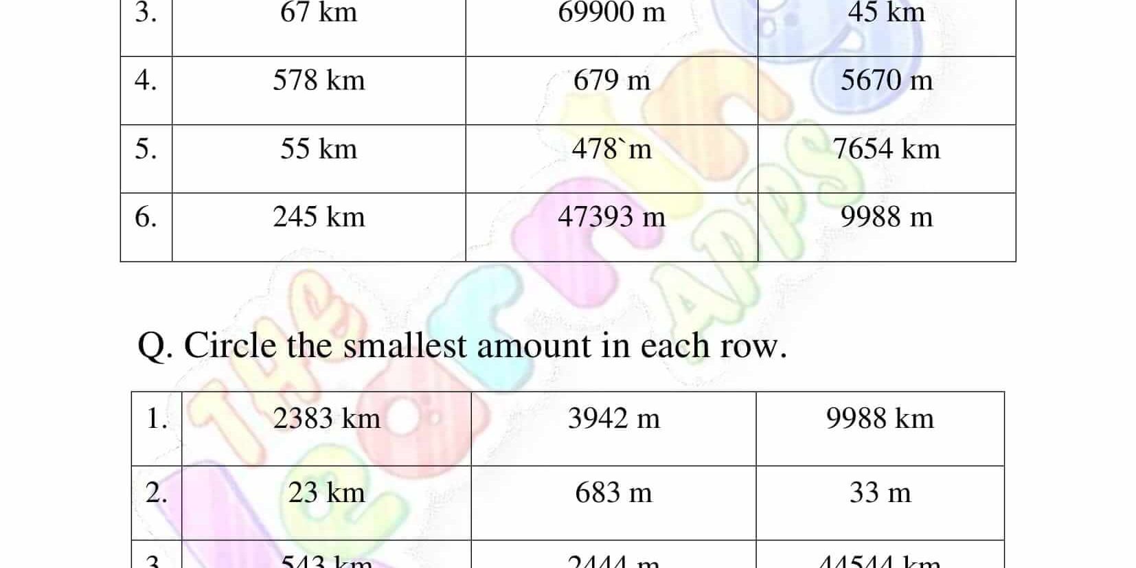 Measurement Worksheet - Grade 3 - Activity 4
