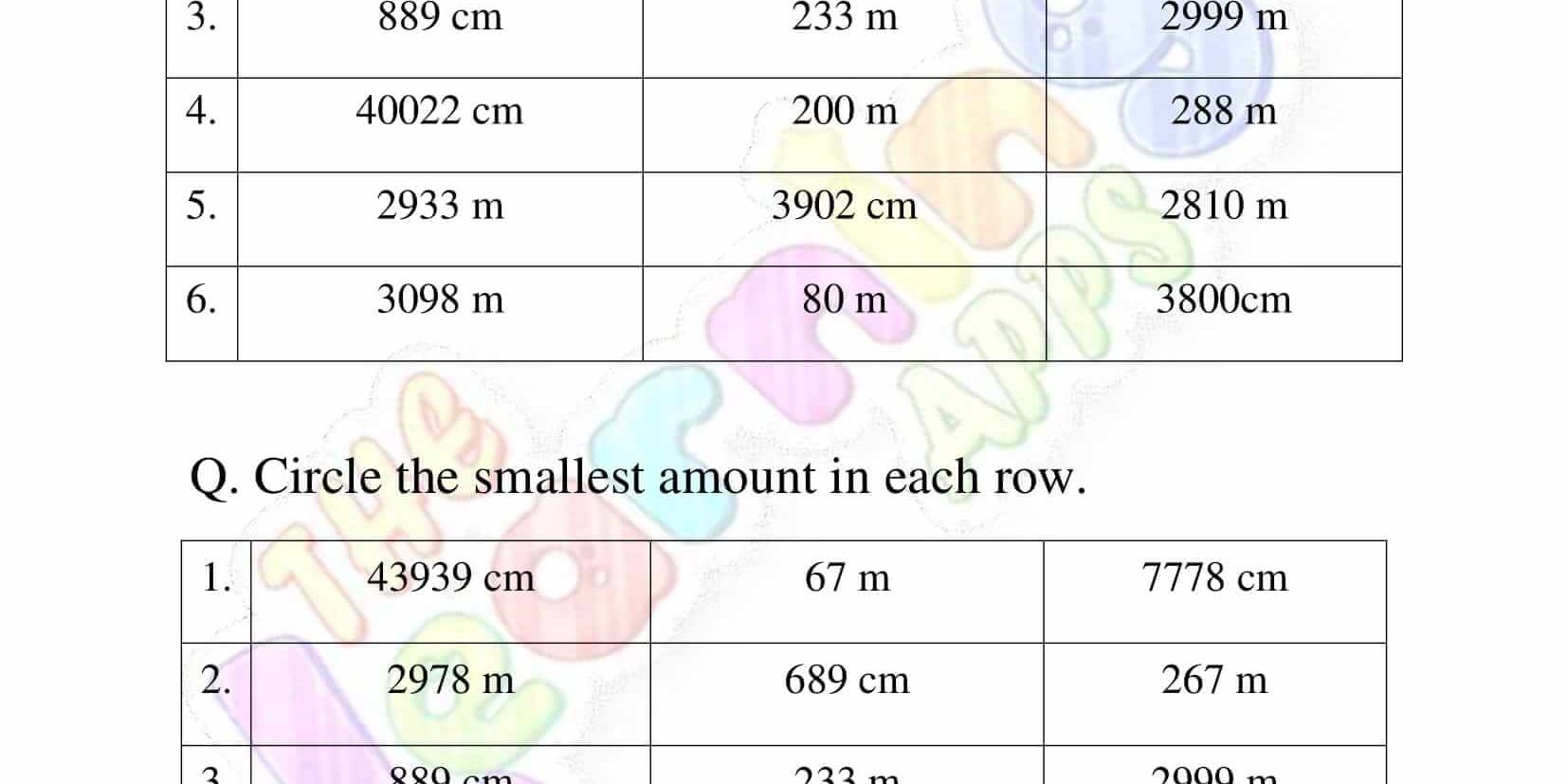 Measurement Worksheet – Grade 3 – Activity 6 Measurement Worksheet - Grade 3 - Activity 6