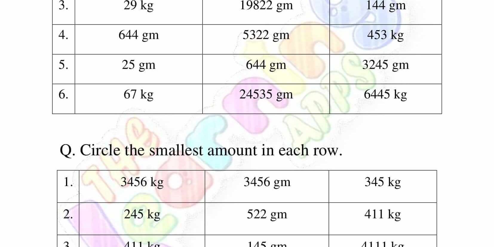 Measurement Worksheet - Grade 3 - Activity 7