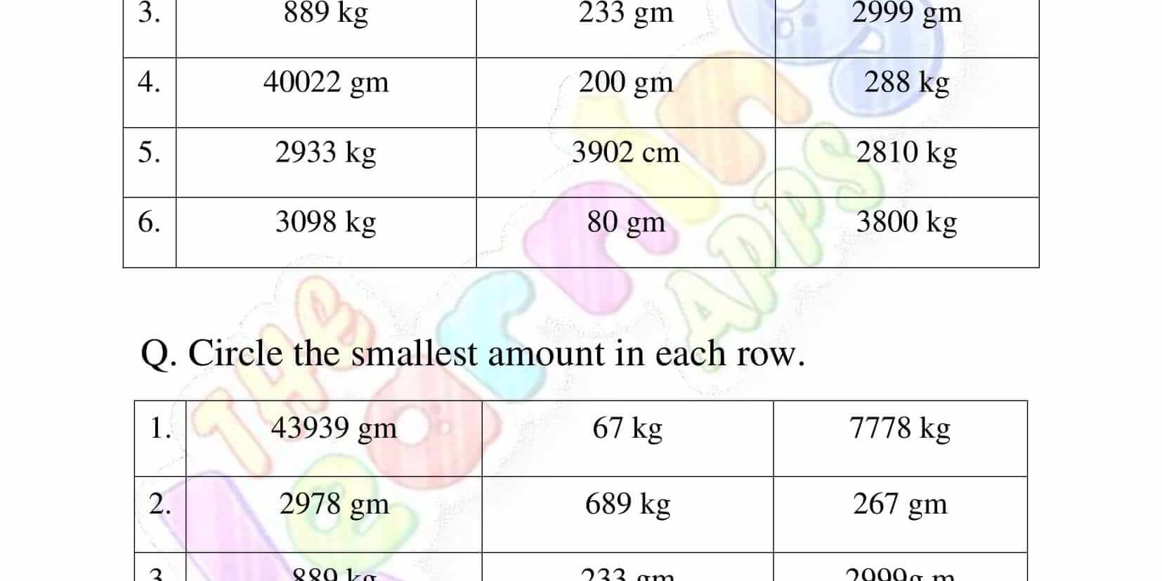 Measurement Worksheet - Grade 3 - Activity 8