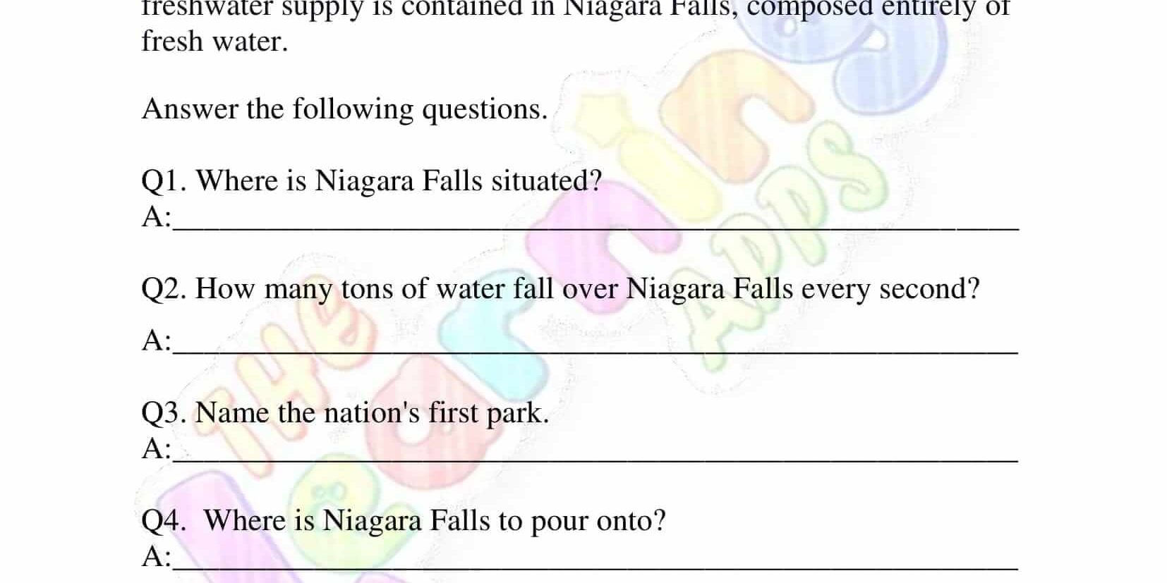 Non Fiction Reading Passages - Grade 1 - The Niagra Falls