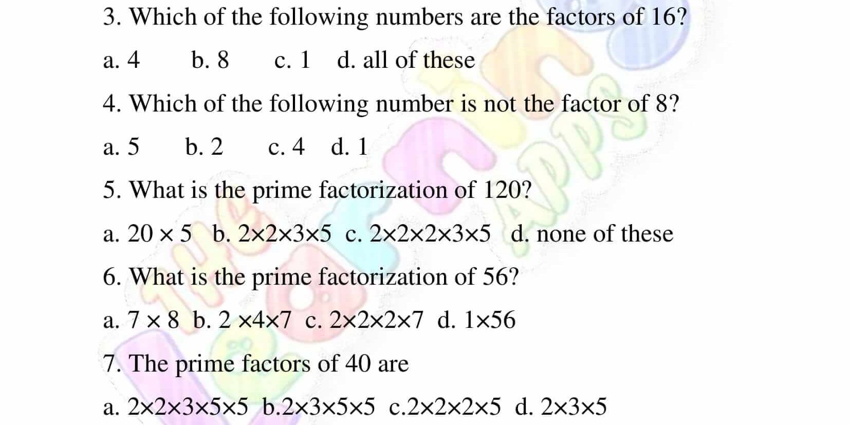 Prime Factors - Grade 3 - Activity 7
