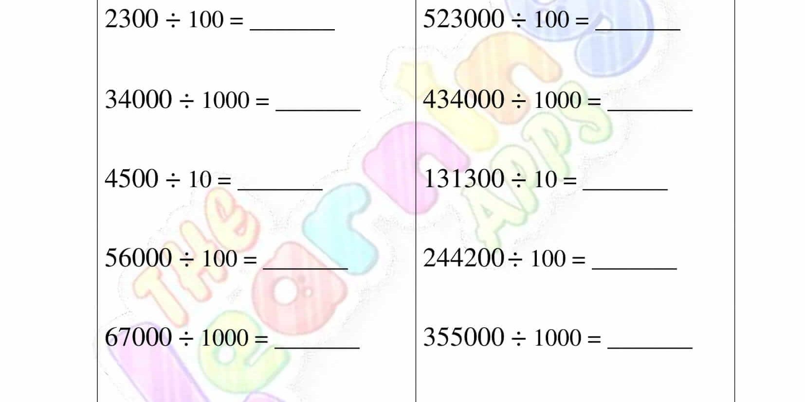 Mental Division - Grade 3 - Activity 5