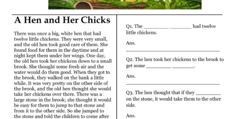 A Hen and Her Chicks Comprehension Worksheet