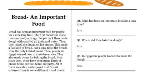 Try Bread-An Important Food Comprehension Worksheet for kids