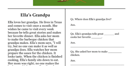Ella's Grandpa Comprehension Worksheet