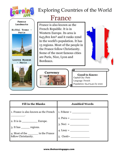 Download Free Printable France Worksheet For Kids