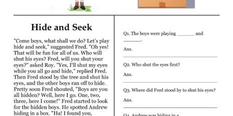 Hide and Seek Comprehension Worksheet