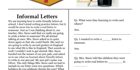 Informal Letters Comprehension Worksheet