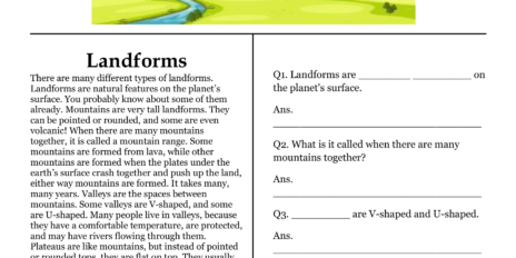 Landforms Comprehension Worksheet