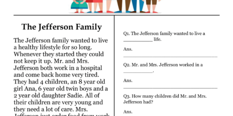 The Jefferson Family Comprehension Worksheet
