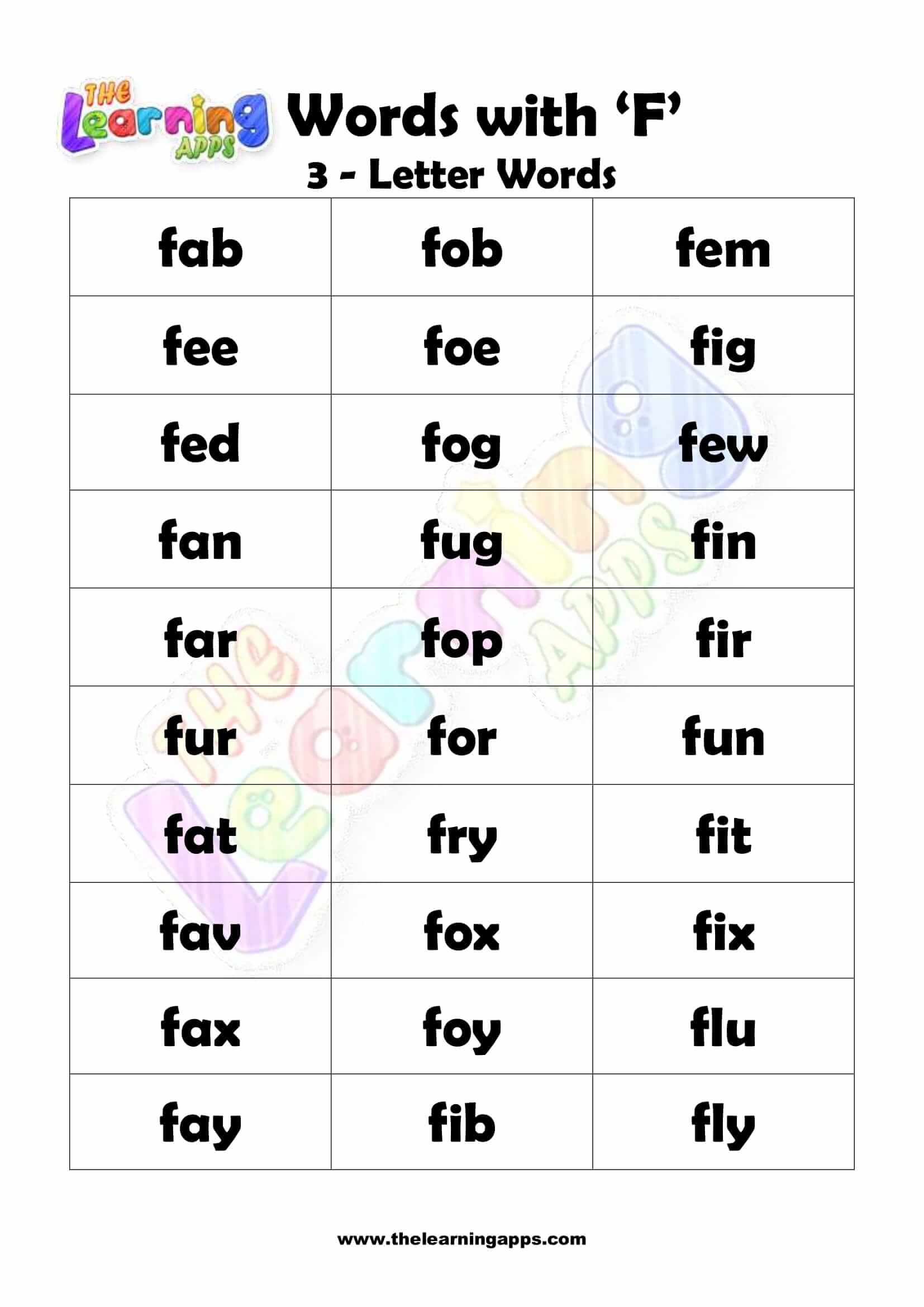 Words That Start With F For Kids Words That Begin With F