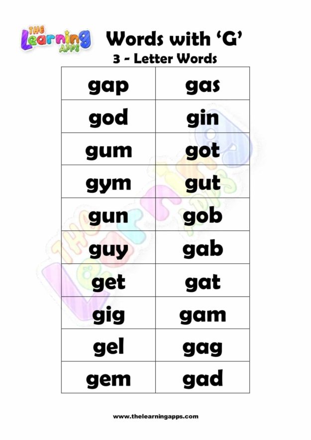 3 LETTER WORD STARTING WITH G