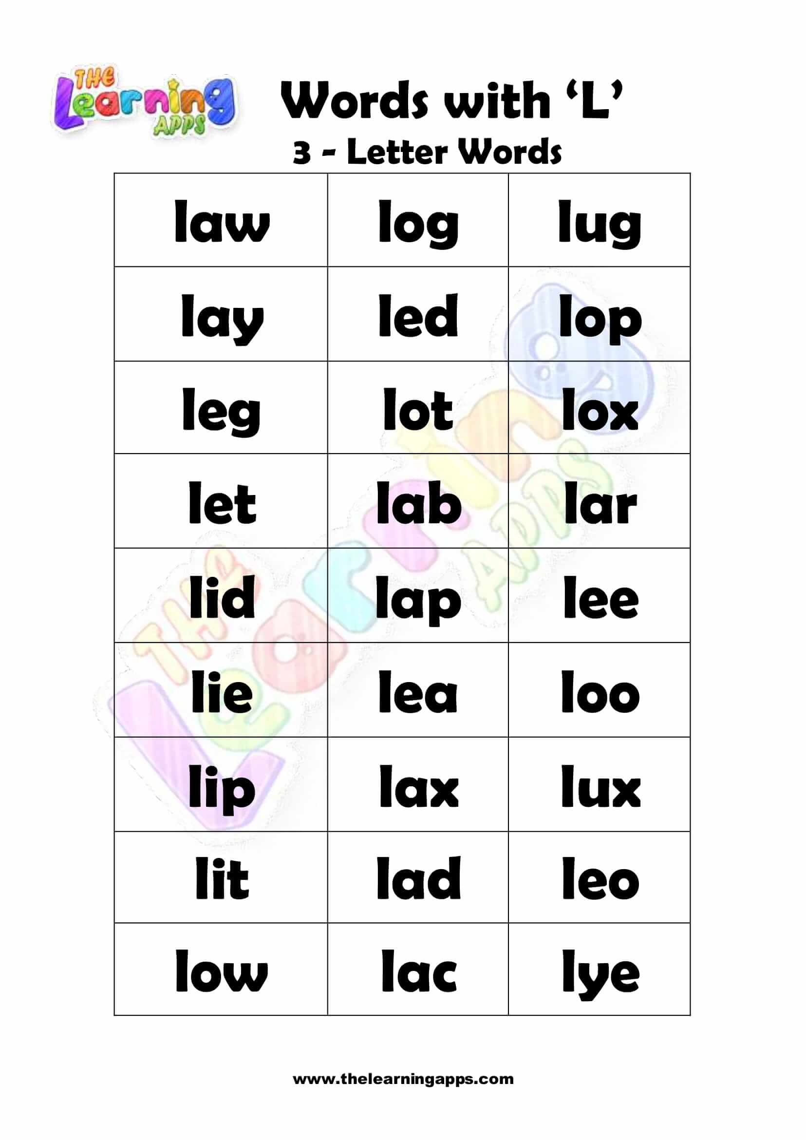 Words That Start With L For Kids Words That Begin With L