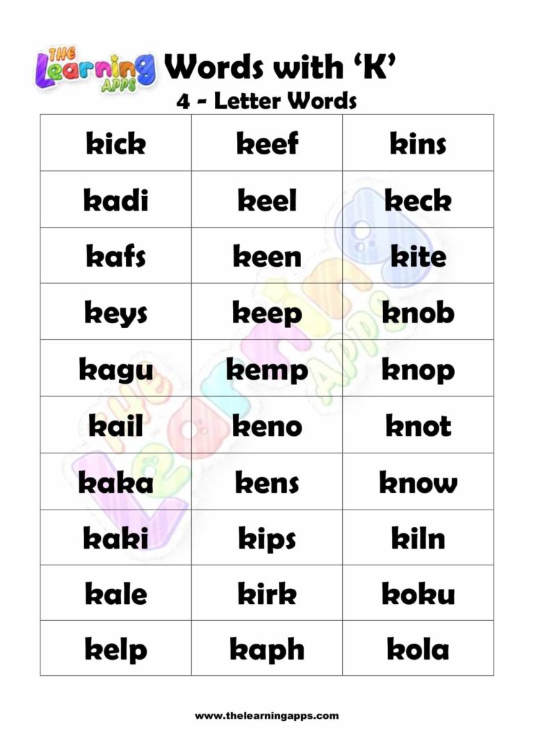 Download Free Printable 4 LETTER WORD STARTING WITH K