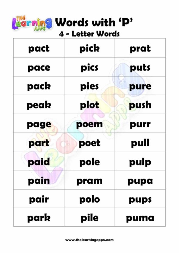 4 LETTER WORD STARTING WITH P