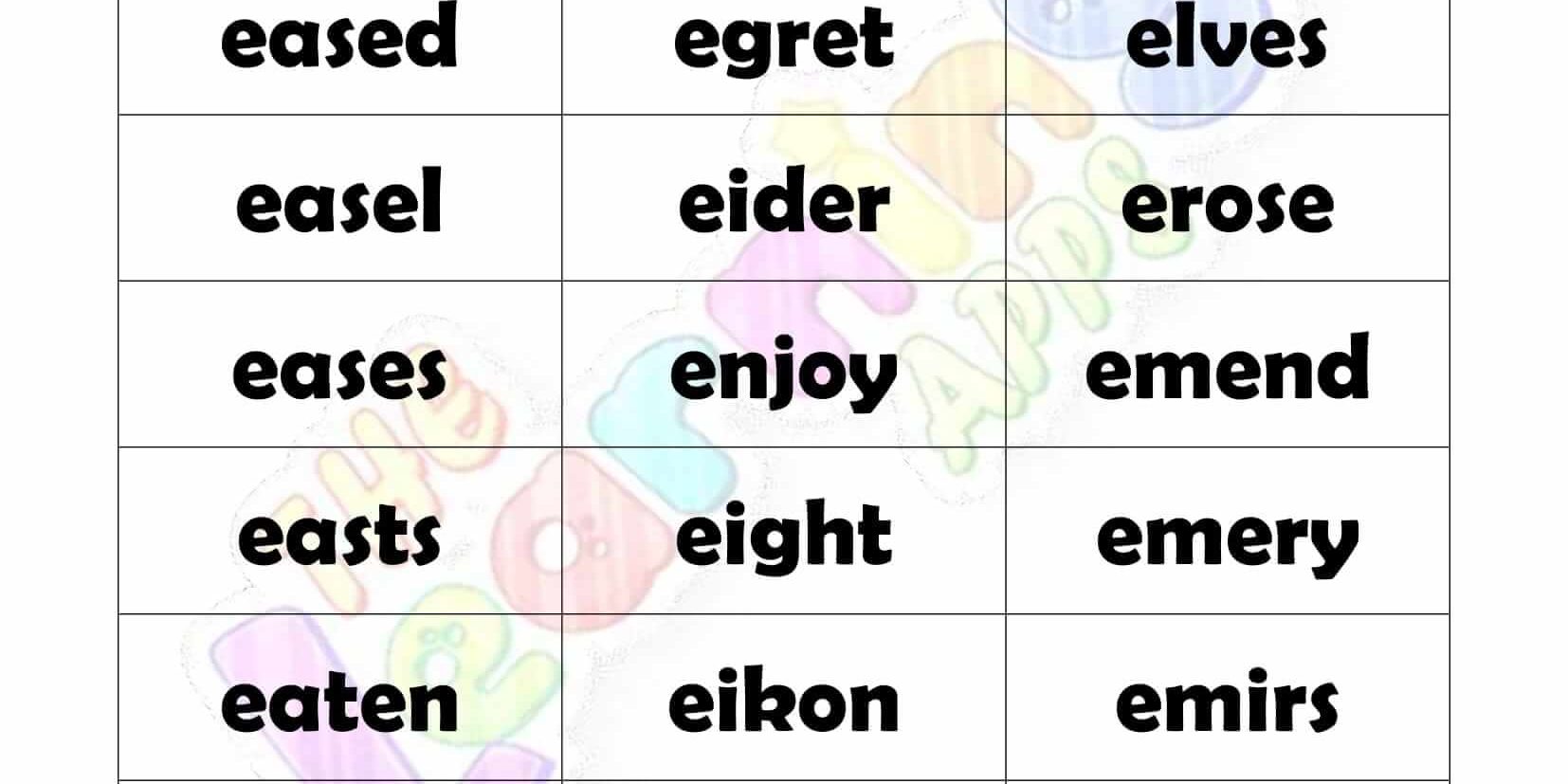 5 LETTER WORD STARTING WITH E