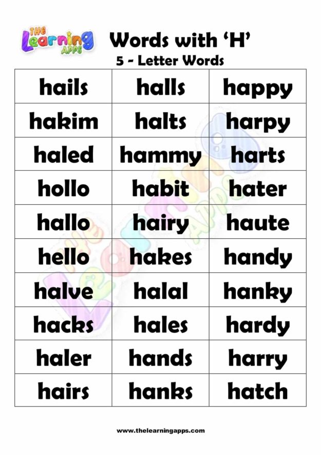 5 LETTER WORD STARTING WITH H