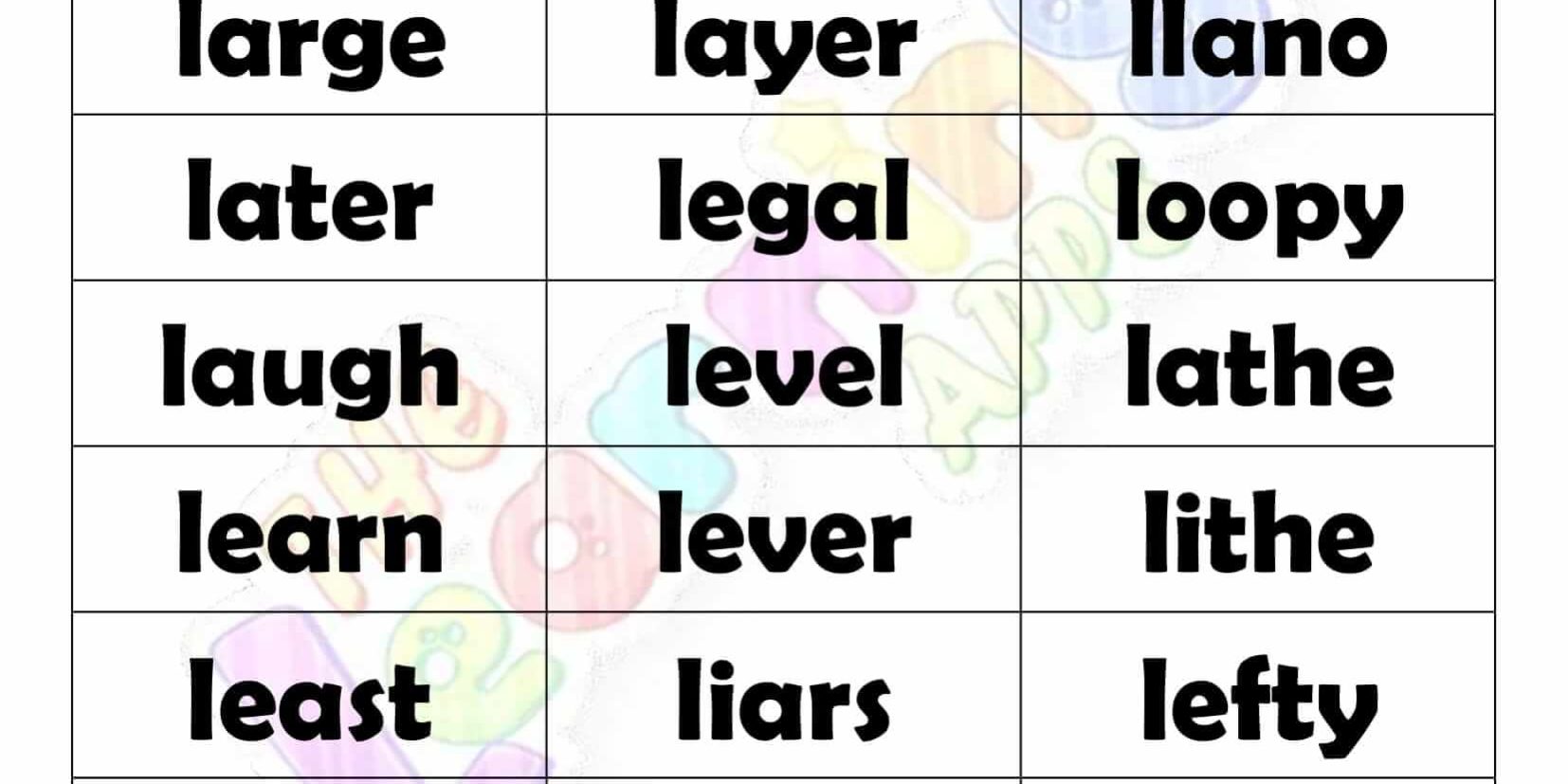 5 LETTER WORD STARTING WITH L