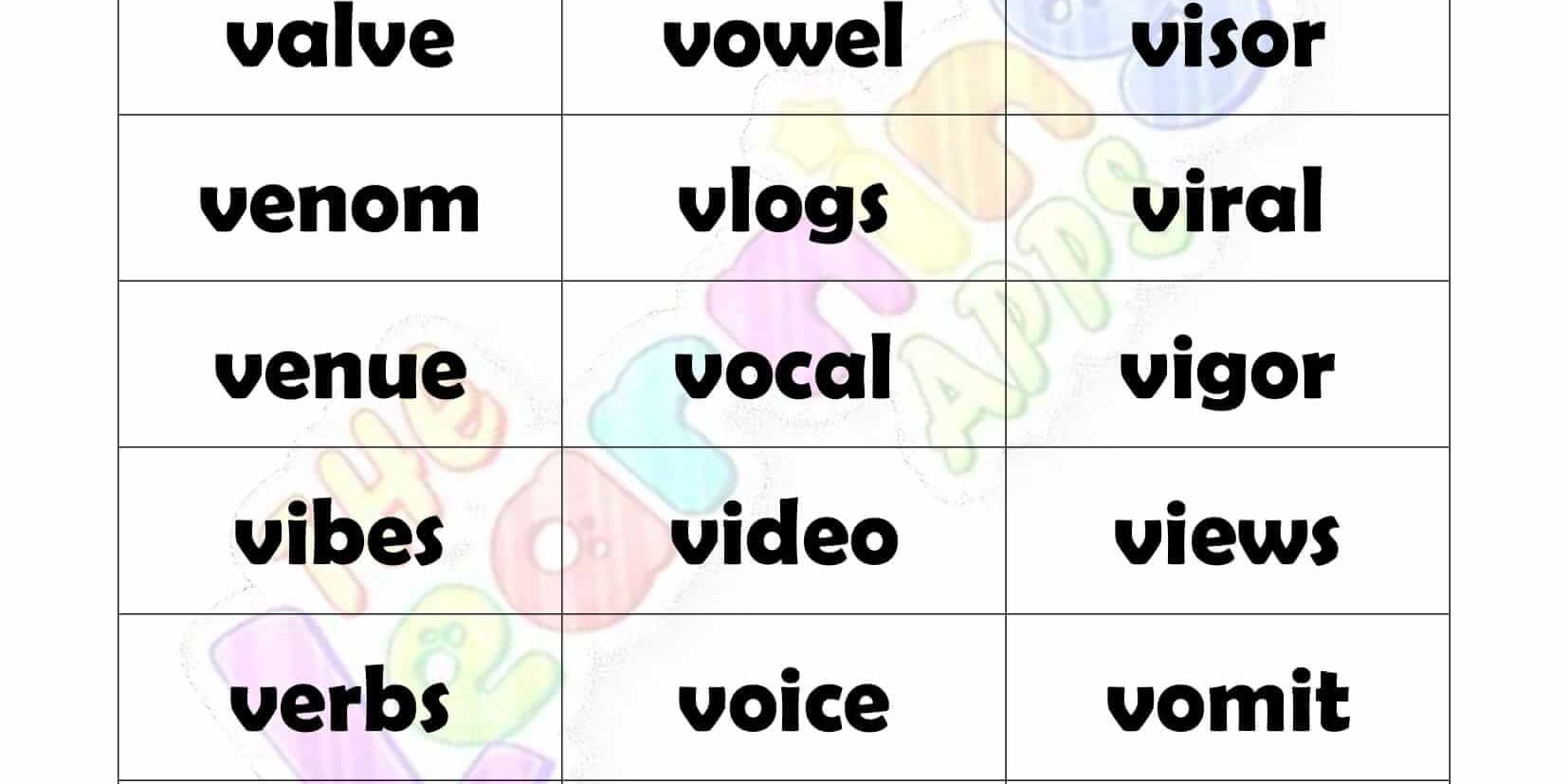 5 LETTER WORD STARTING WITH V