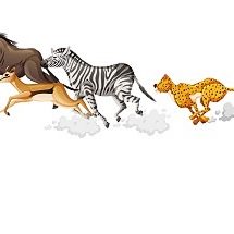 Wild animals group are running cartoon style isolated on white b Wild animals