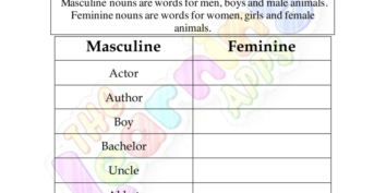 Download Free Printable Masculine and Feminine Worksheet 01 for Kids