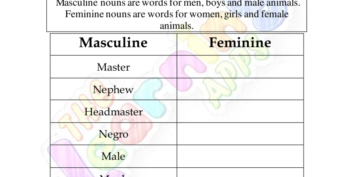 Download Free Printable Masculine and Feminine Worksheet 05 for Kids