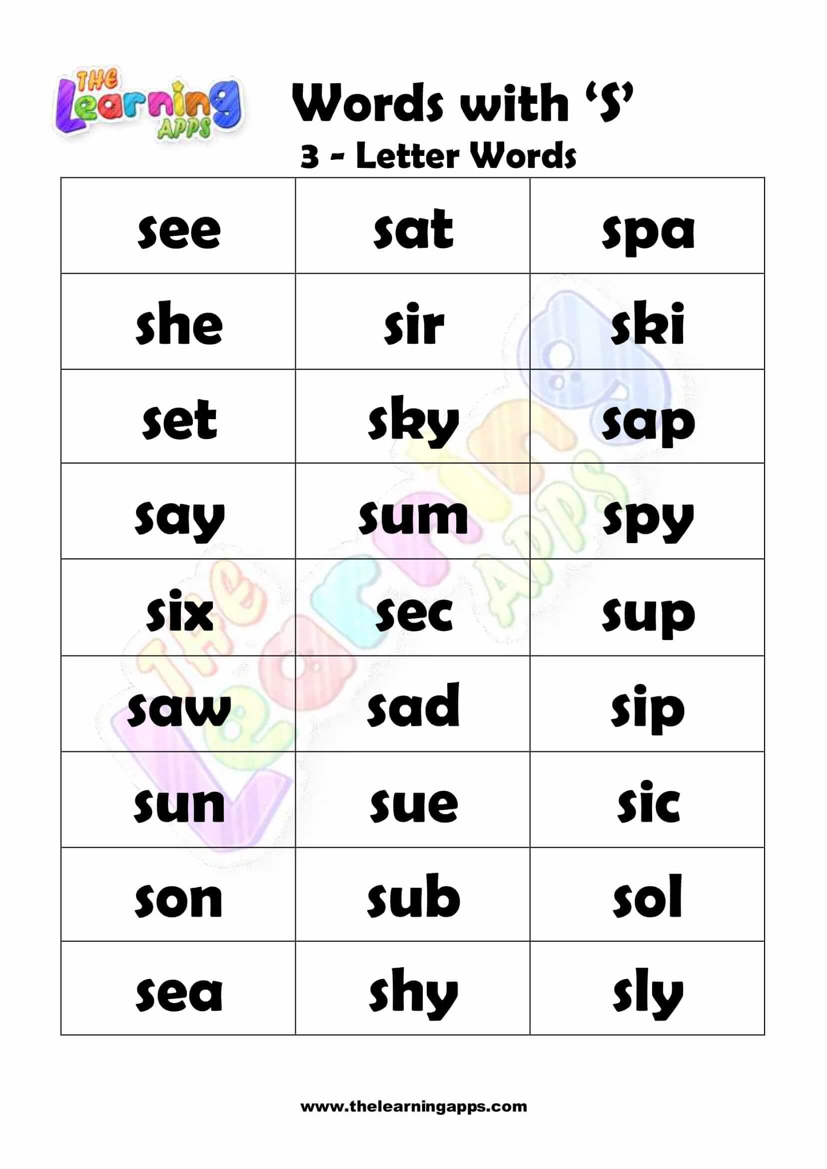 Words That Start With S For Kids Words That Begin With S