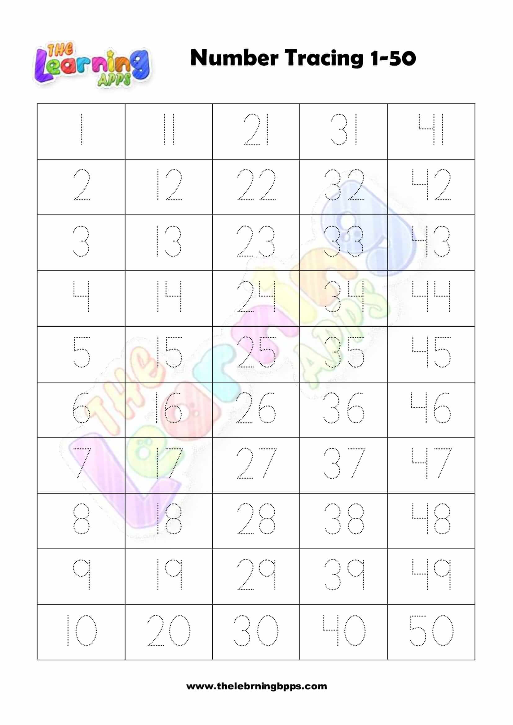 Free Printable Number Tracing 1 50 Worksheet For Kids