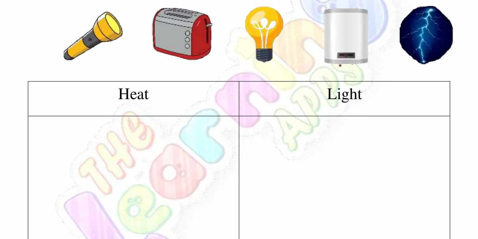 Heat and Light Worksheet - Grade 2 - Activity 5
