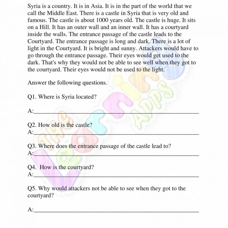 Non Fiction Reading Passages - Grade 1 - A castle in Syria
