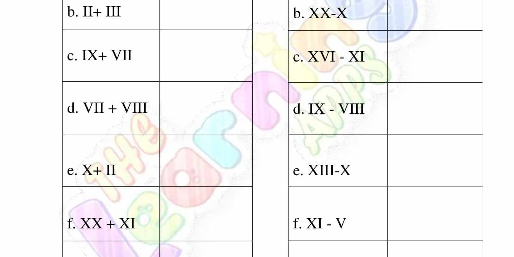 Roman Numerals - Grade 1 - Activity 5