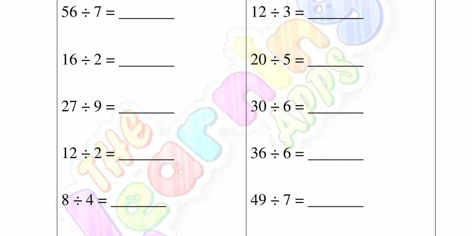 Mental Division - Grade 3 - Activity 1