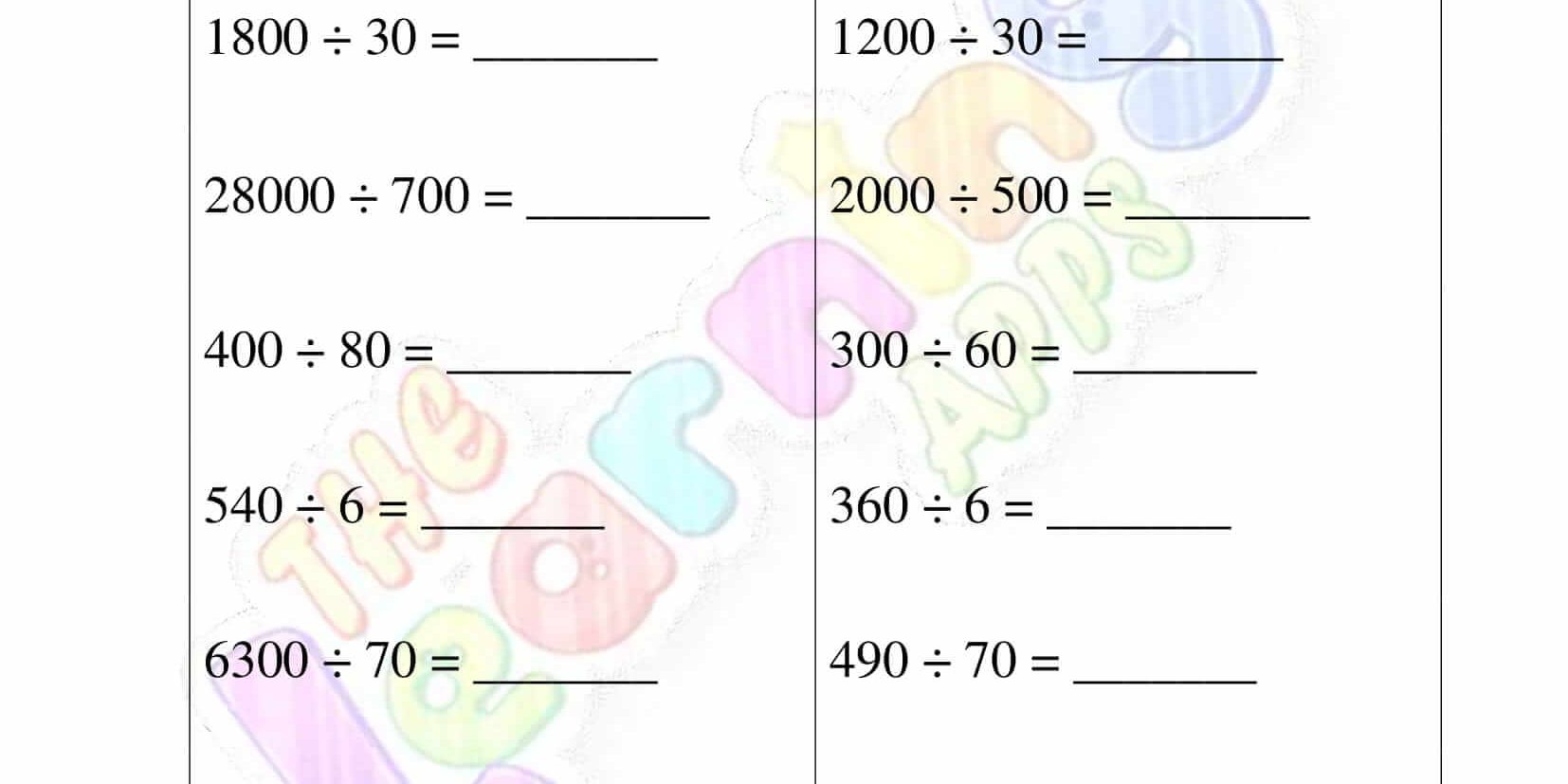 Mental Division - Grade 3 - Activity 8