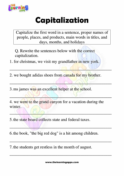 Free Capitalization Worksheet for Grade 3 - The Learning Apps