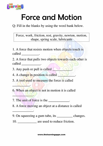 Download Printable Force And Motion Worksheets For Grade 3