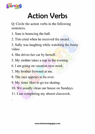 Download Free Printable Action Verbs Worksheets for Grade 3