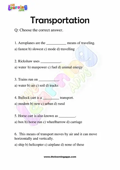 Transportation Worksheets for Grade 3