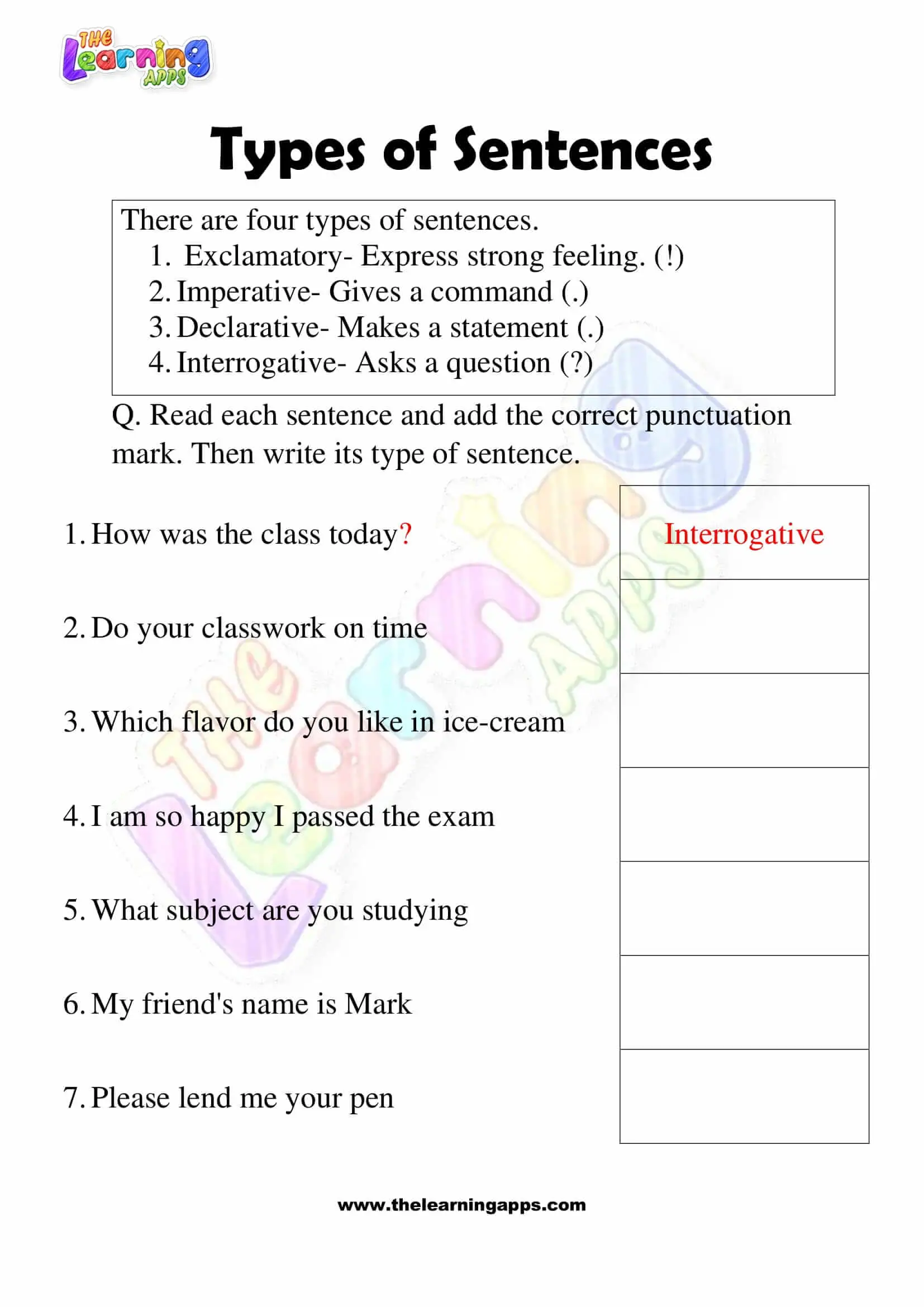 Types Of Sentences Worksheets For Grade 3 Activity 1.webp